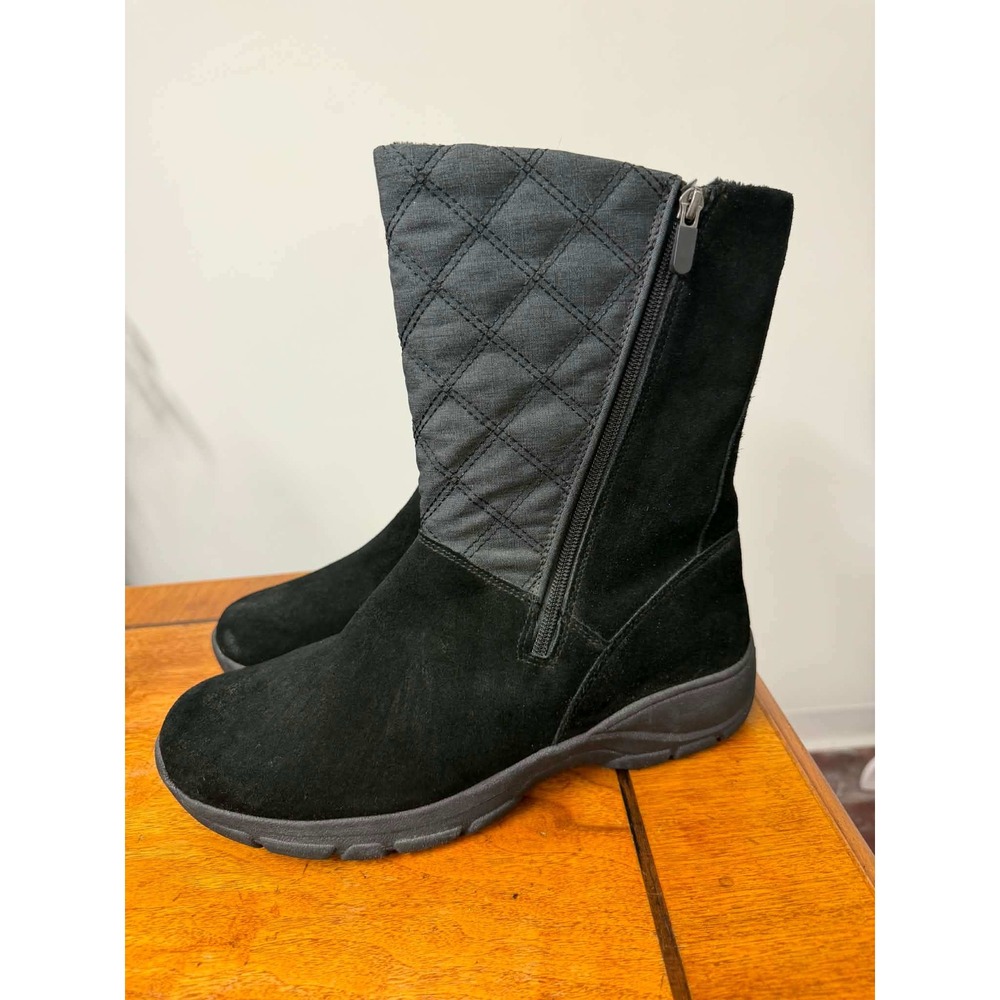 Lands End Women's 11 D Black Suede Quilted Winter Boots Faux Fur Lined 503407
